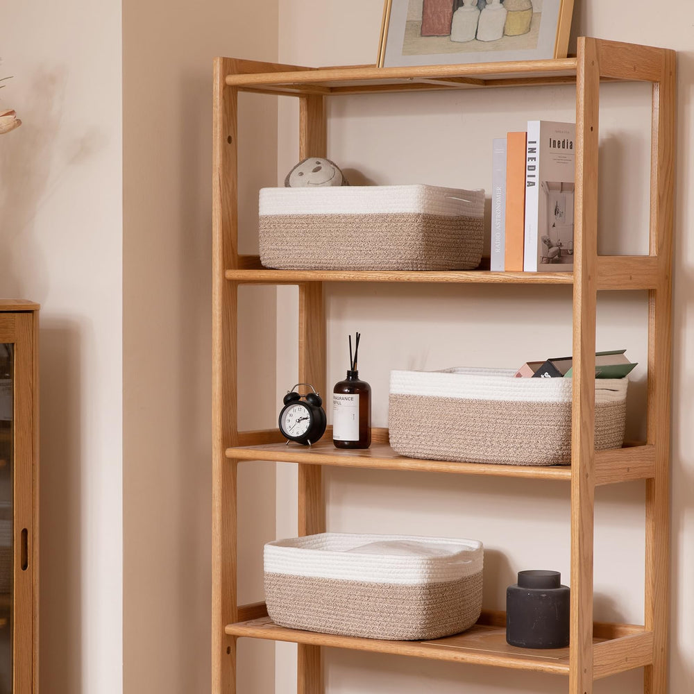 OIASKET yellow woven basket on closet shelf adds warmth