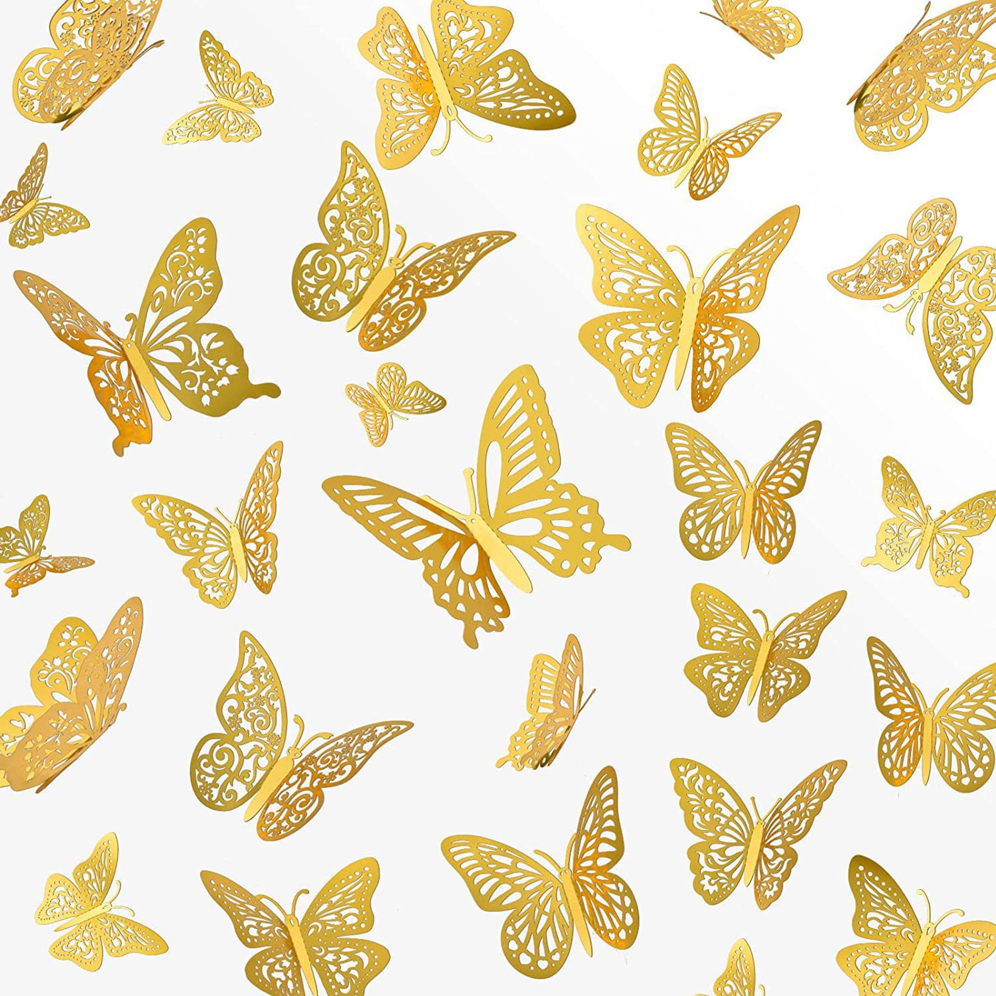 OIG Brands 48-piece 3D gold butterflies add subtle glamour to walls.