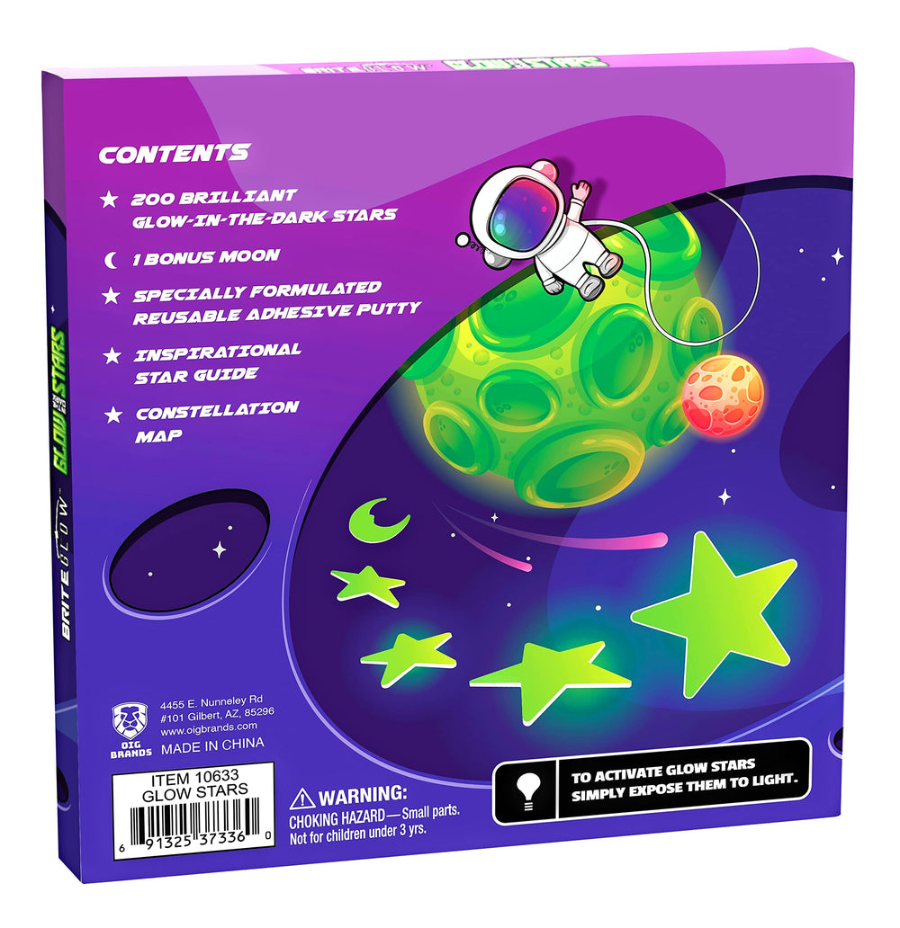 OIG Brands 200-pack glow stars offer long-lasting glow after charging.