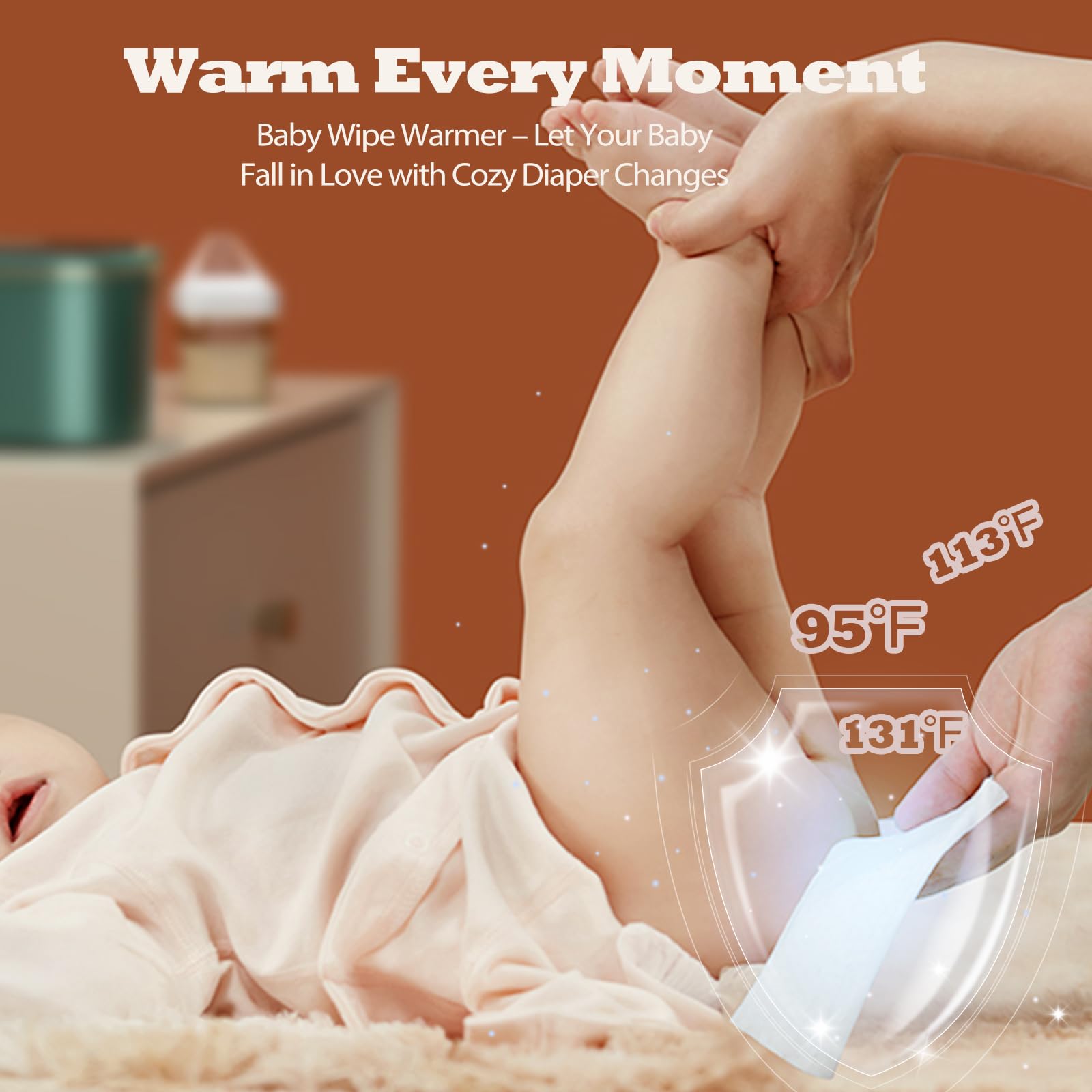 OiikQDML Baby Wipe Warmer night light emits soft glow for late-night diaper changes