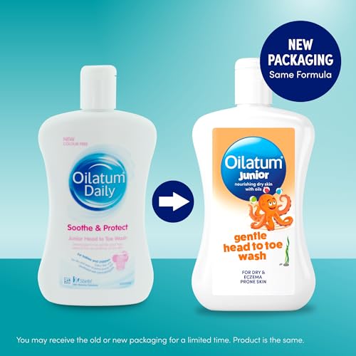 Oilatum Daily Junior Head To Toe Wash back label explains daily use from day one
