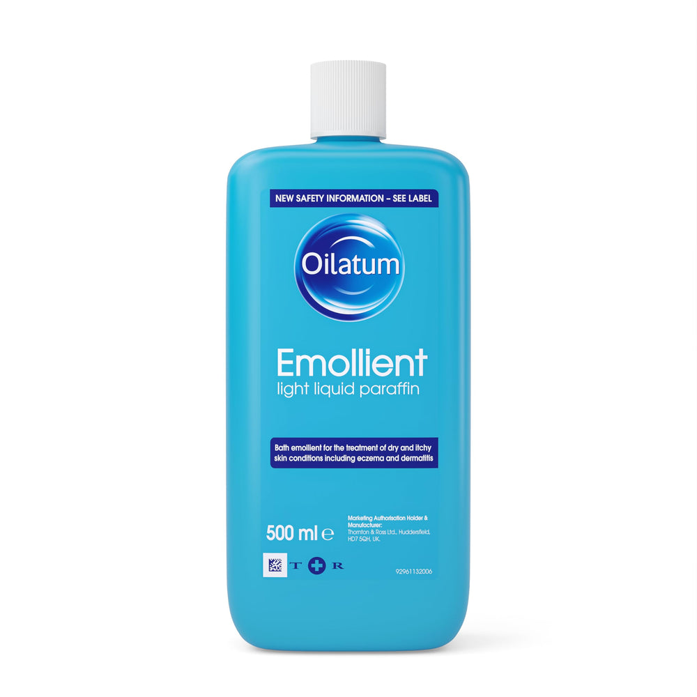 Oilatum Emollient 500ml bottle front to soothe dry eczema-prone skin.