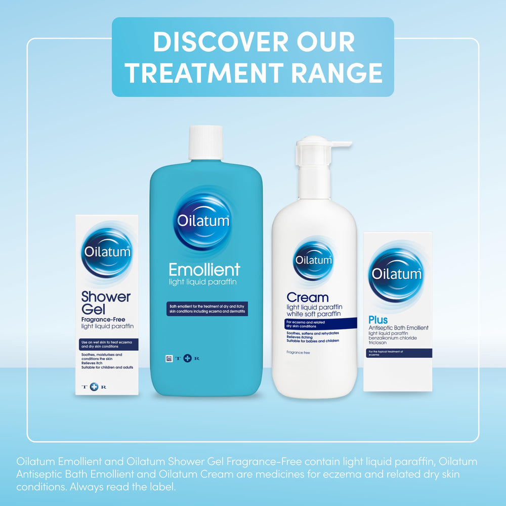 Ingredients close-up of Oilatum Emollient 500ml packaging.