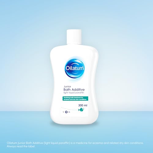 Close-up of Oilatum Junior Bath Formula label showing gentle hydrating care