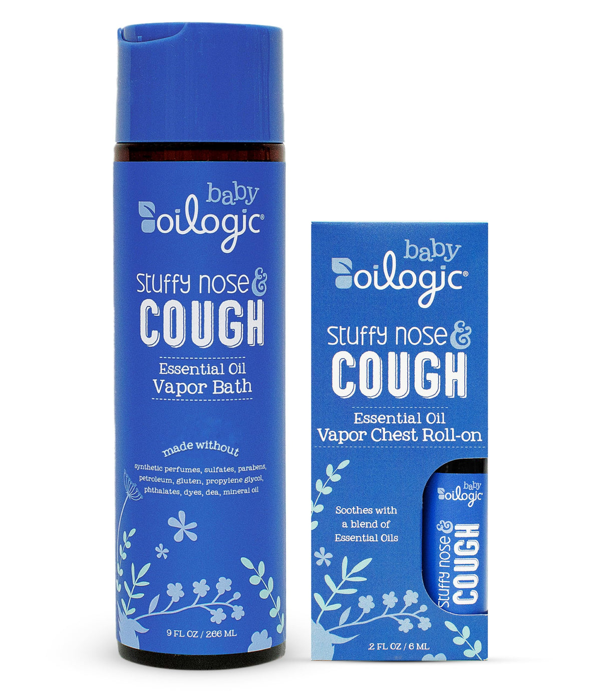 Oilogic Stuffy Nose & Cough vapor bath bottle for babies provides soothing vapors.