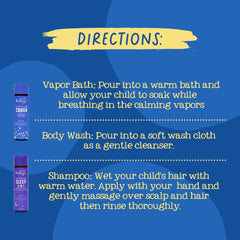 Oilogic Stuffy Nose Cough Vapor Bath in use image demonstrates a calming bath routine.