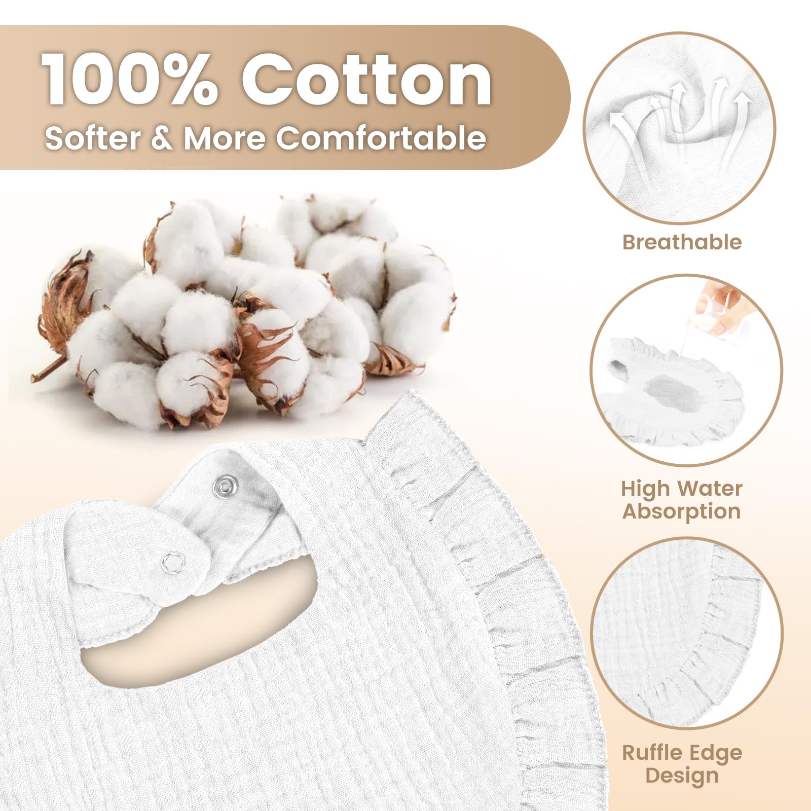 Oiomniv bib with 3 adjustable snaps adapts from newborn to 24 months