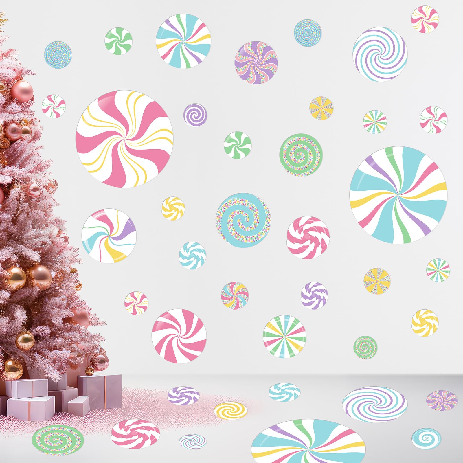 Oitnlaughter Macaron Christmas candy wall sticker in mint pink hues for festive decor.