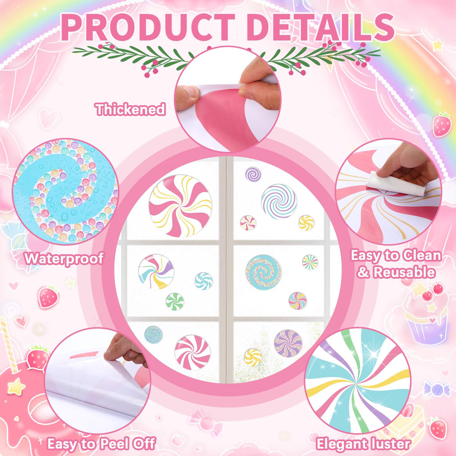 Oitnlaughter pastel candy wall decals arranged on walls and floors for seasonal look.