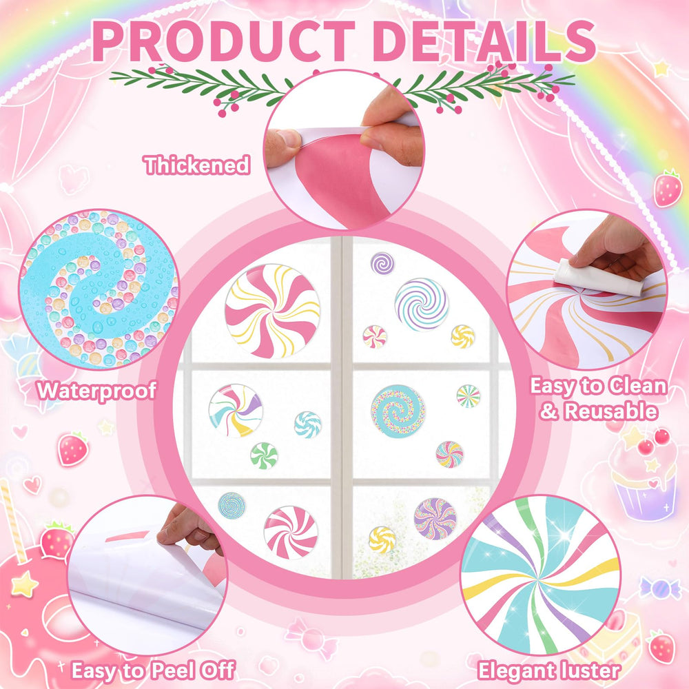 Oitnlaughter pastel candy wall decals arranged on walls and floors for seasonal look.