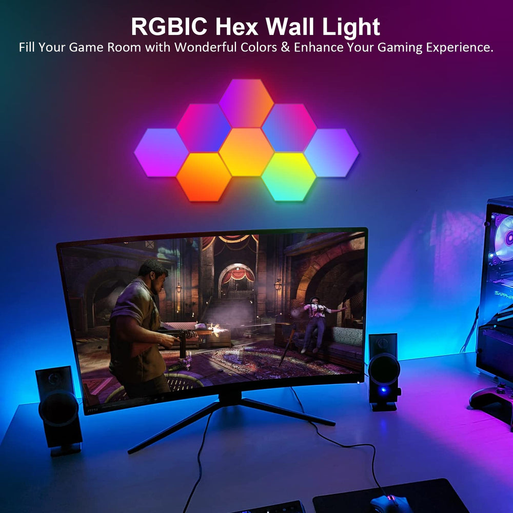 OJQ hexagon LED panel synced to music to elevate room vibes.