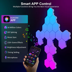 OJQ hexagon light panels sync with music for immersive gaming or parties.