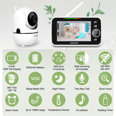 OKAIDI remote pan-tilt feature allows you to scan the nursery from anywhere.