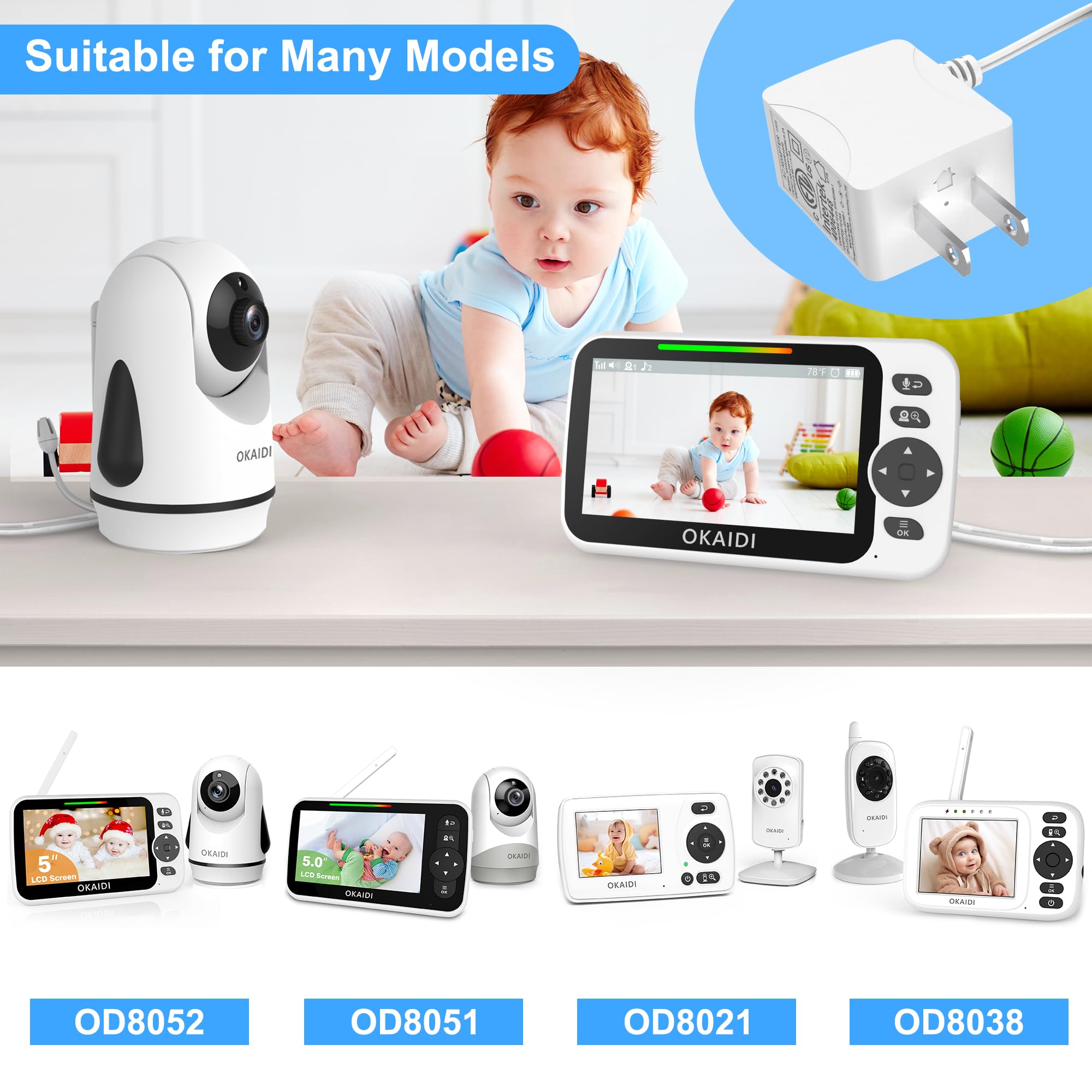 OKAIDI charger for OD8038/OD8021 powers cameras during outings.