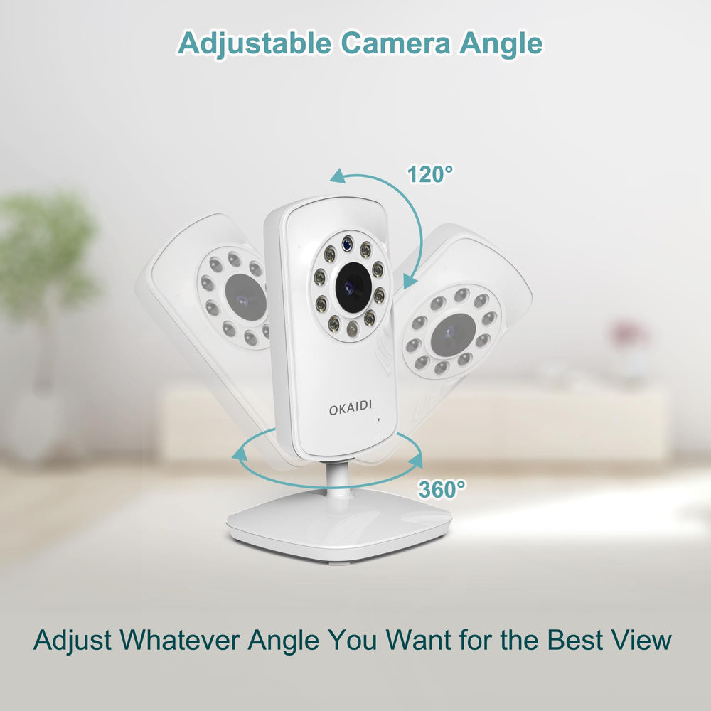 OKAIDI Video Baby Monitor tilt and rotate for flexible angles.