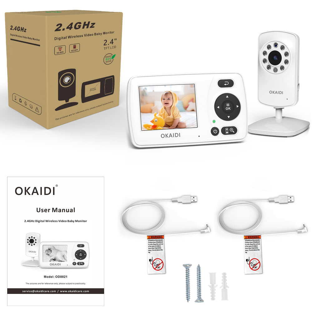 OKAIDI Video Baby Monitor wall-mount bracket for easy positioning.