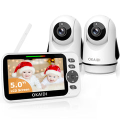 OKAIDI Video Monitor with two cameras showing dual-view monitoring for baby's room.