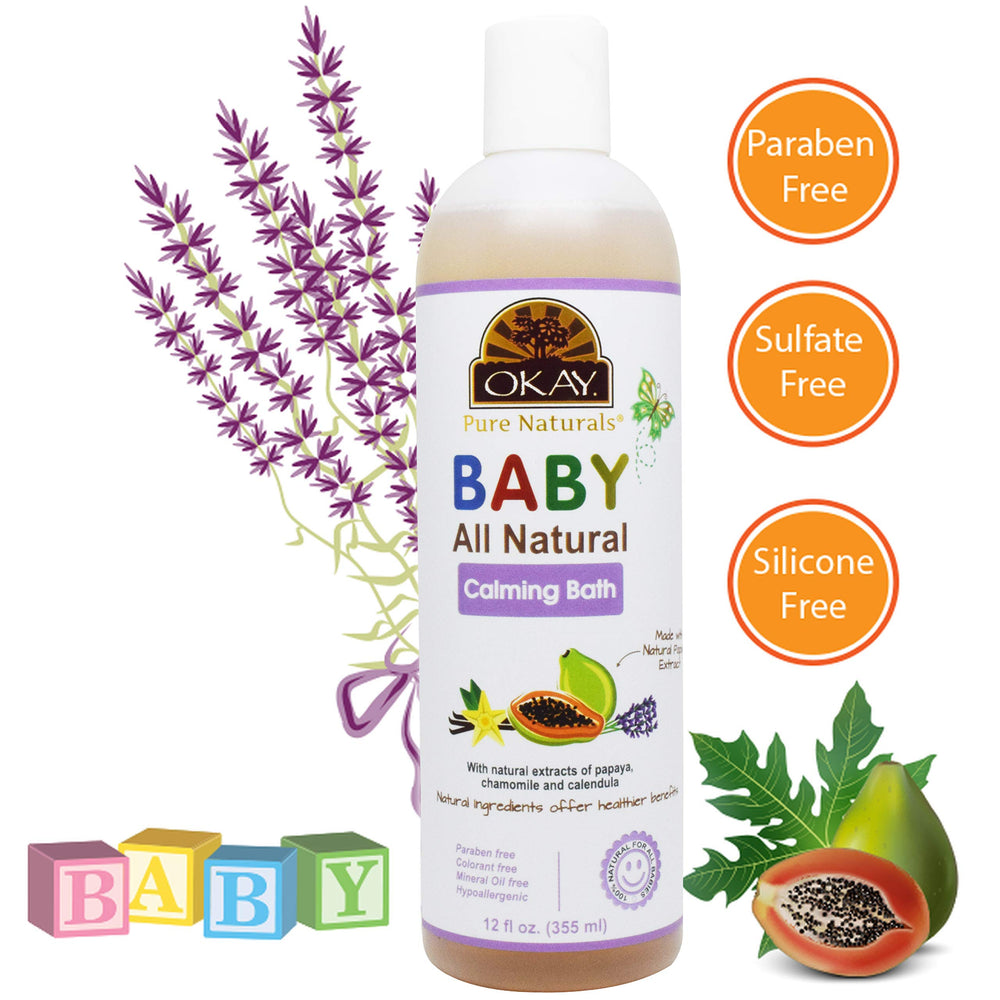 OKAY Baby Calming Bath easy rinse formula demonstrated during bath