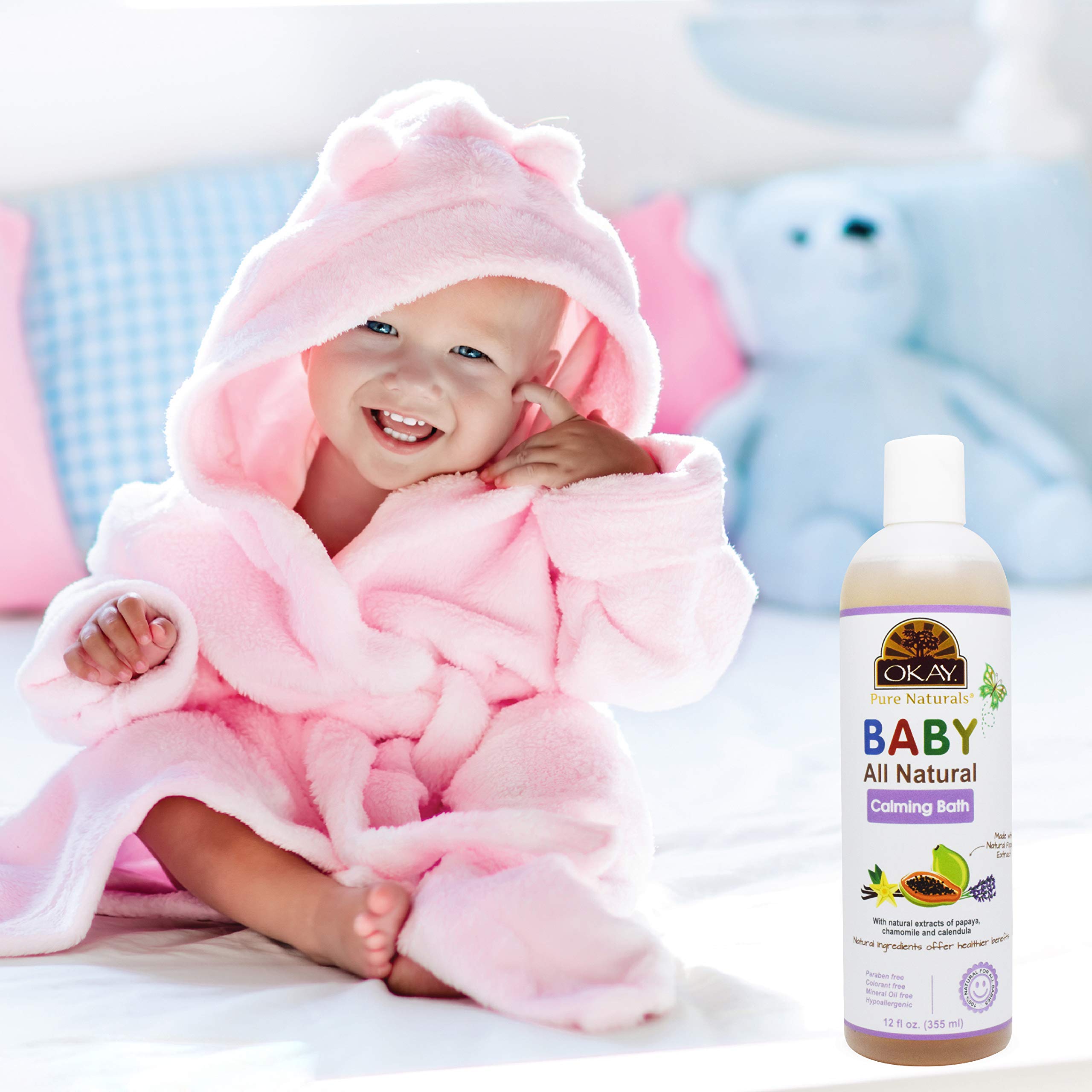 OKAY Baby Calming Bath foam lather being applied during bath