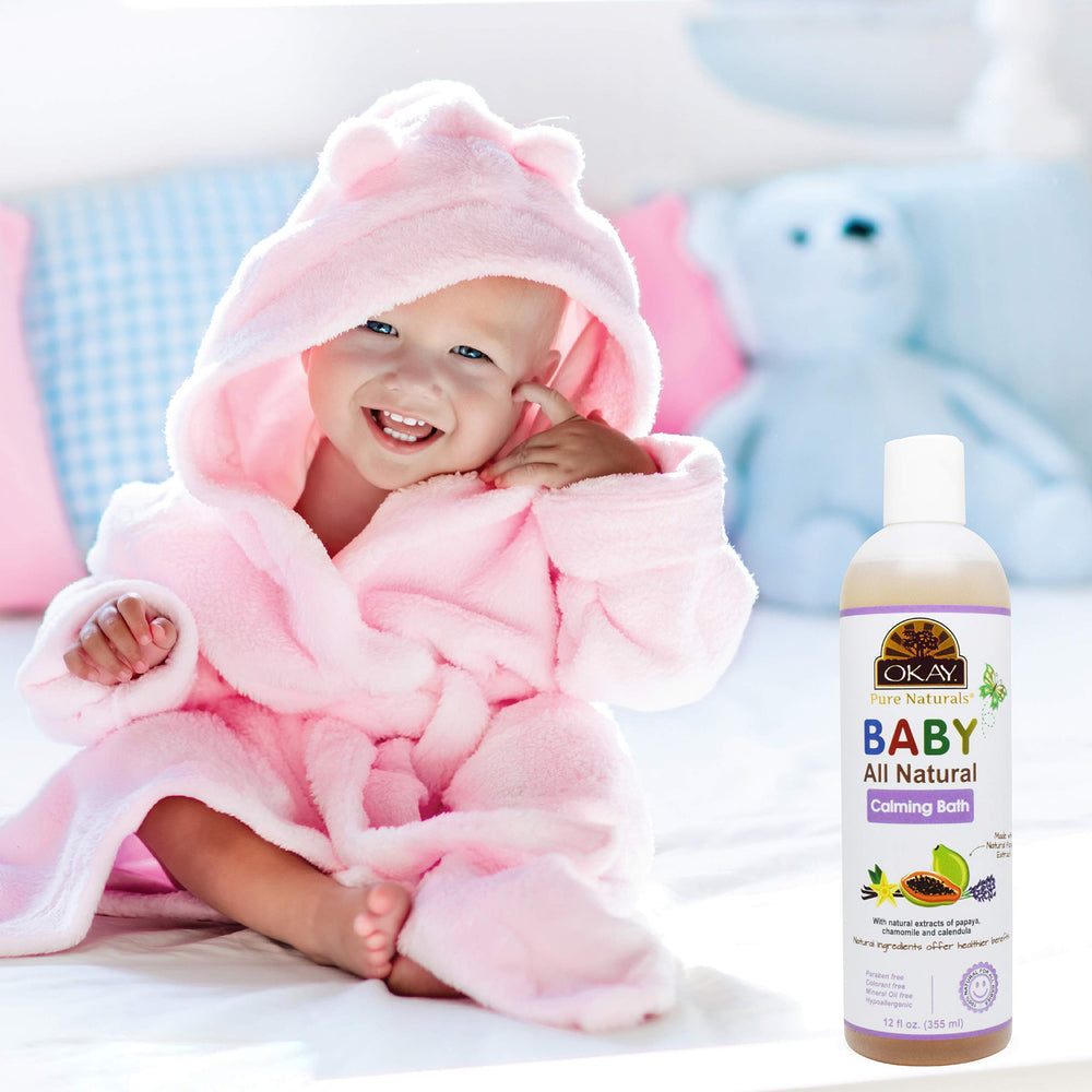 OKAY Baby Calming Bath foam lather being applied during bath