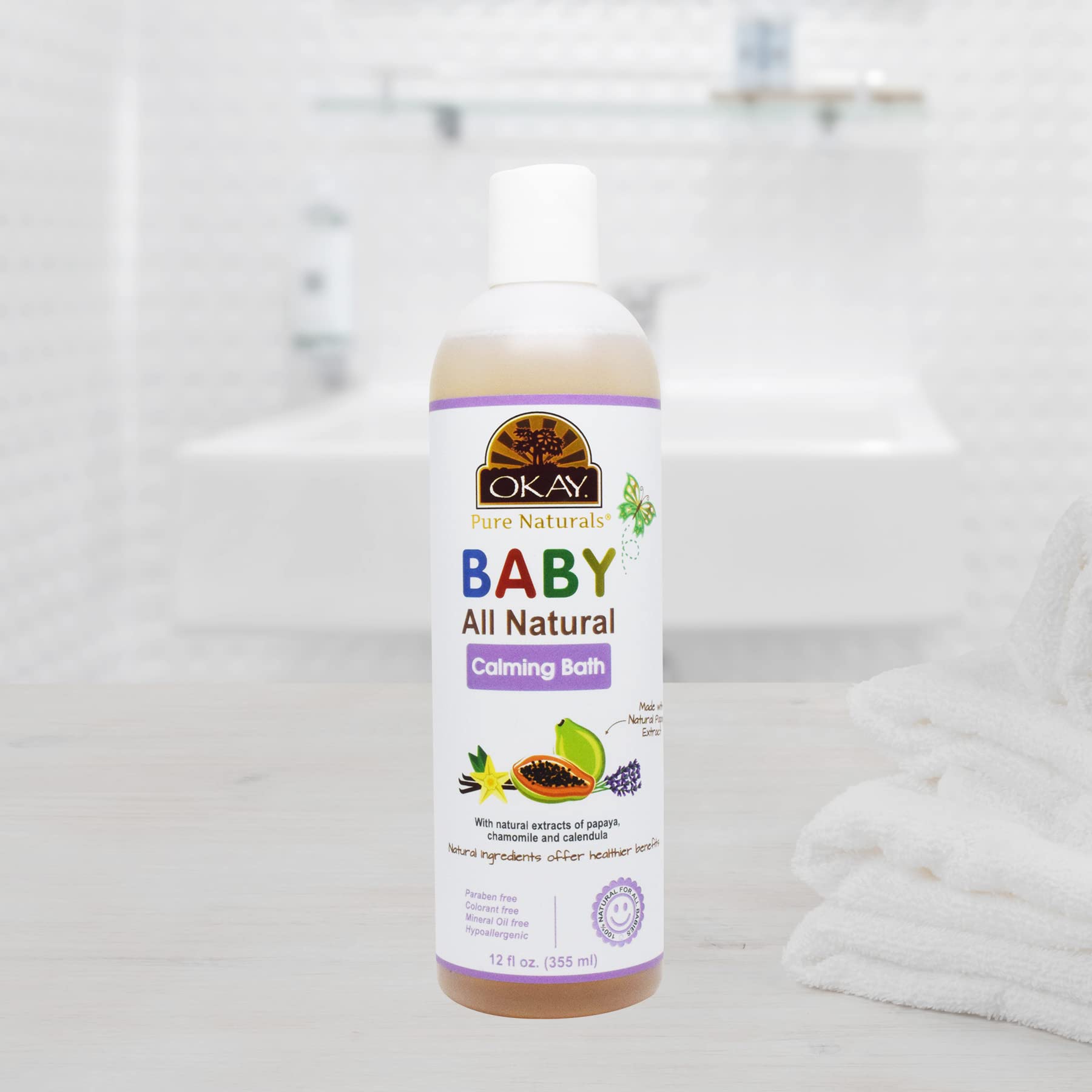 OKAY Baby Calming Bath papaya ingredients closeup