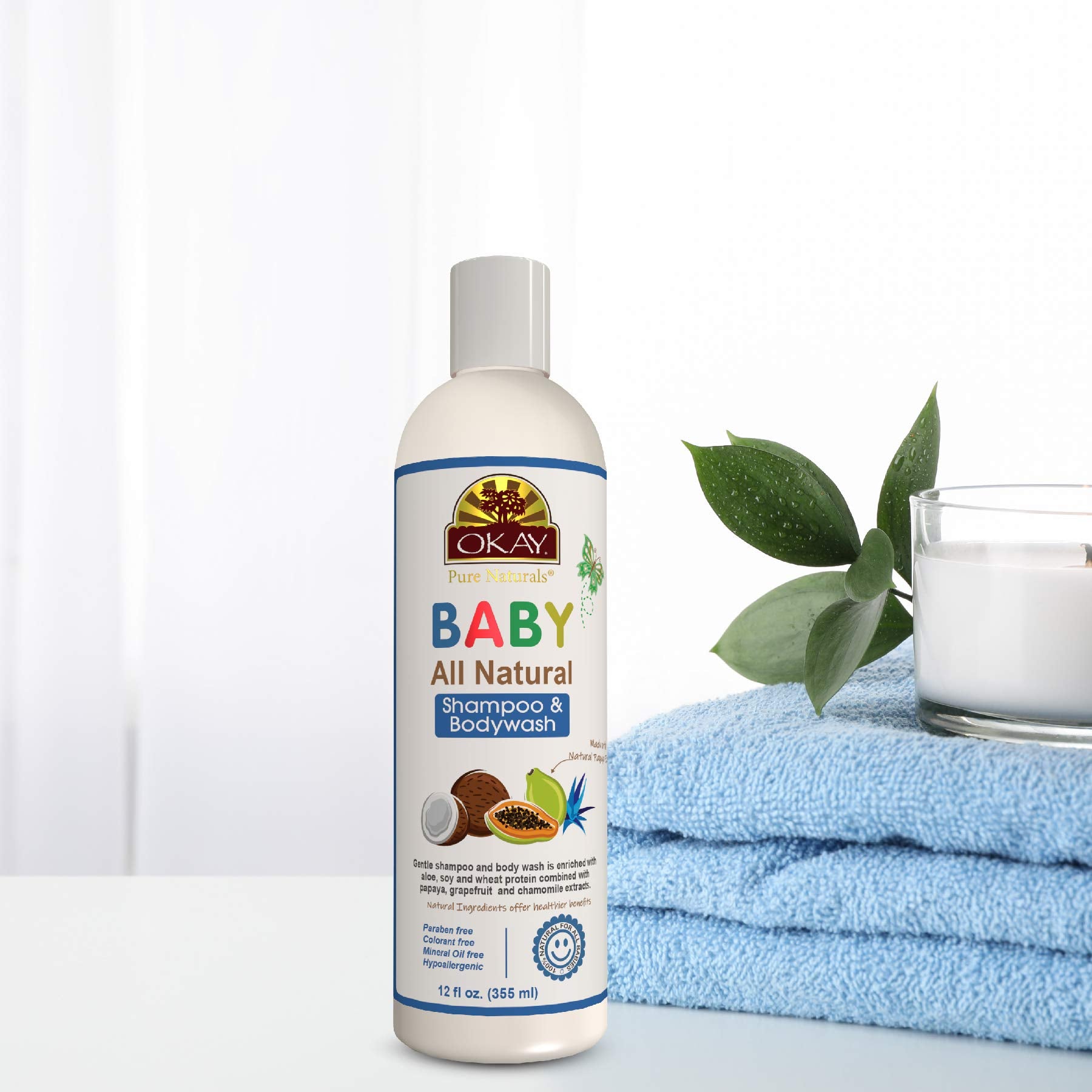 OKAY baby wash gently cleans hair and skin during bath.