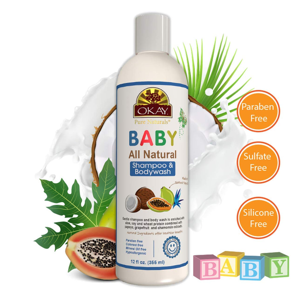 OKAY product bottle signals family-friendly, sulfate-free formula.