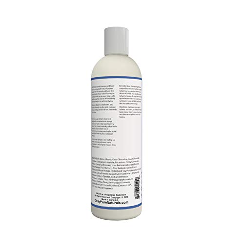 OKAY Baby Shampoo and Body Wash pour cap showing easy daily dispensing.