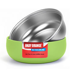 OKAY ORANGE non-slip base keeps toddlers steady during self-feeding