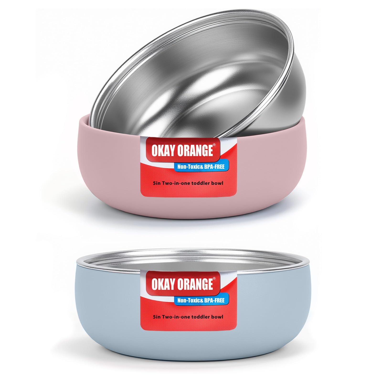 OKAY ORANGE non-slip-base toddler bowls keep meals tidy on high chairs
