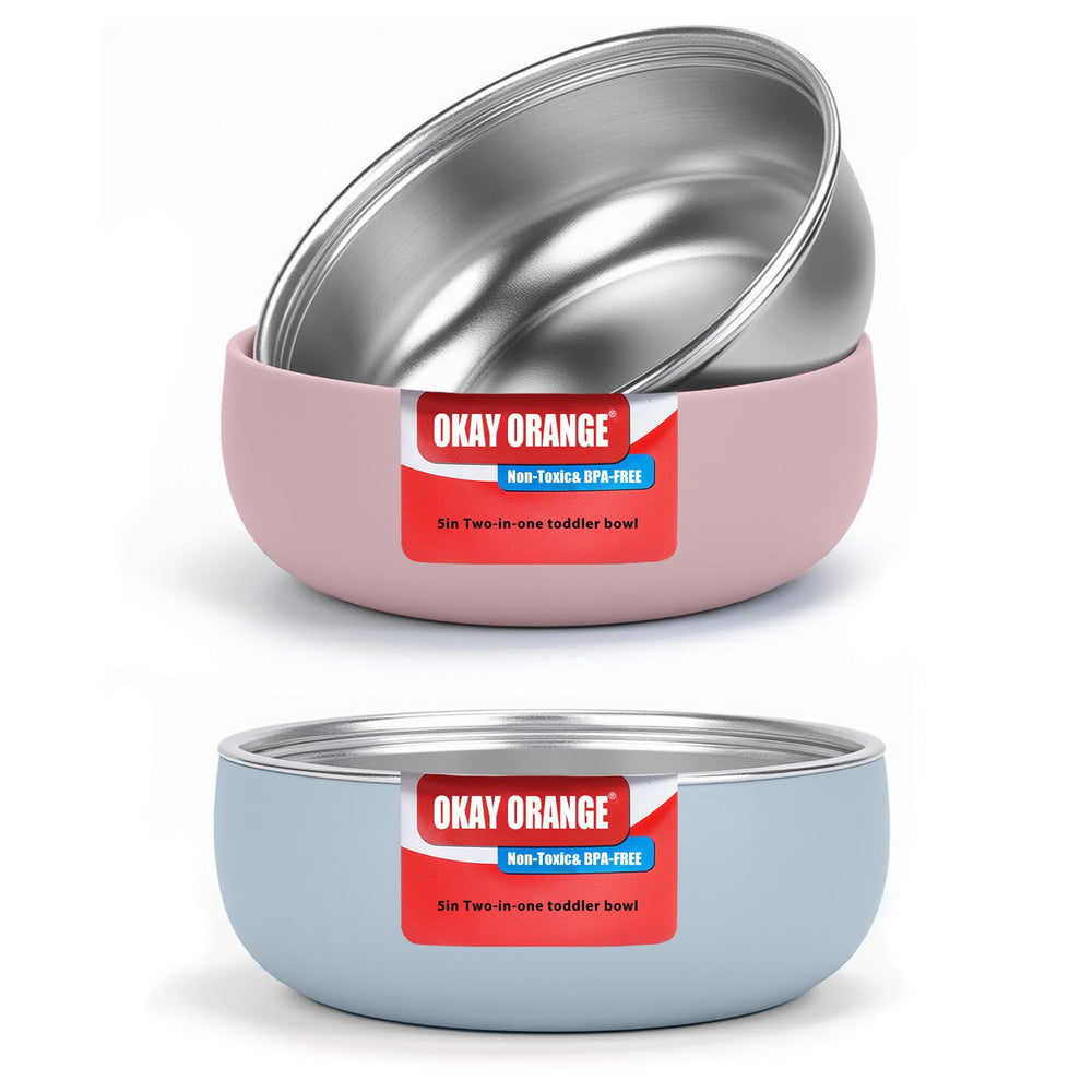 OKAY ORANGE non-slip-base toddler bowls keep meals tidy on high chairs