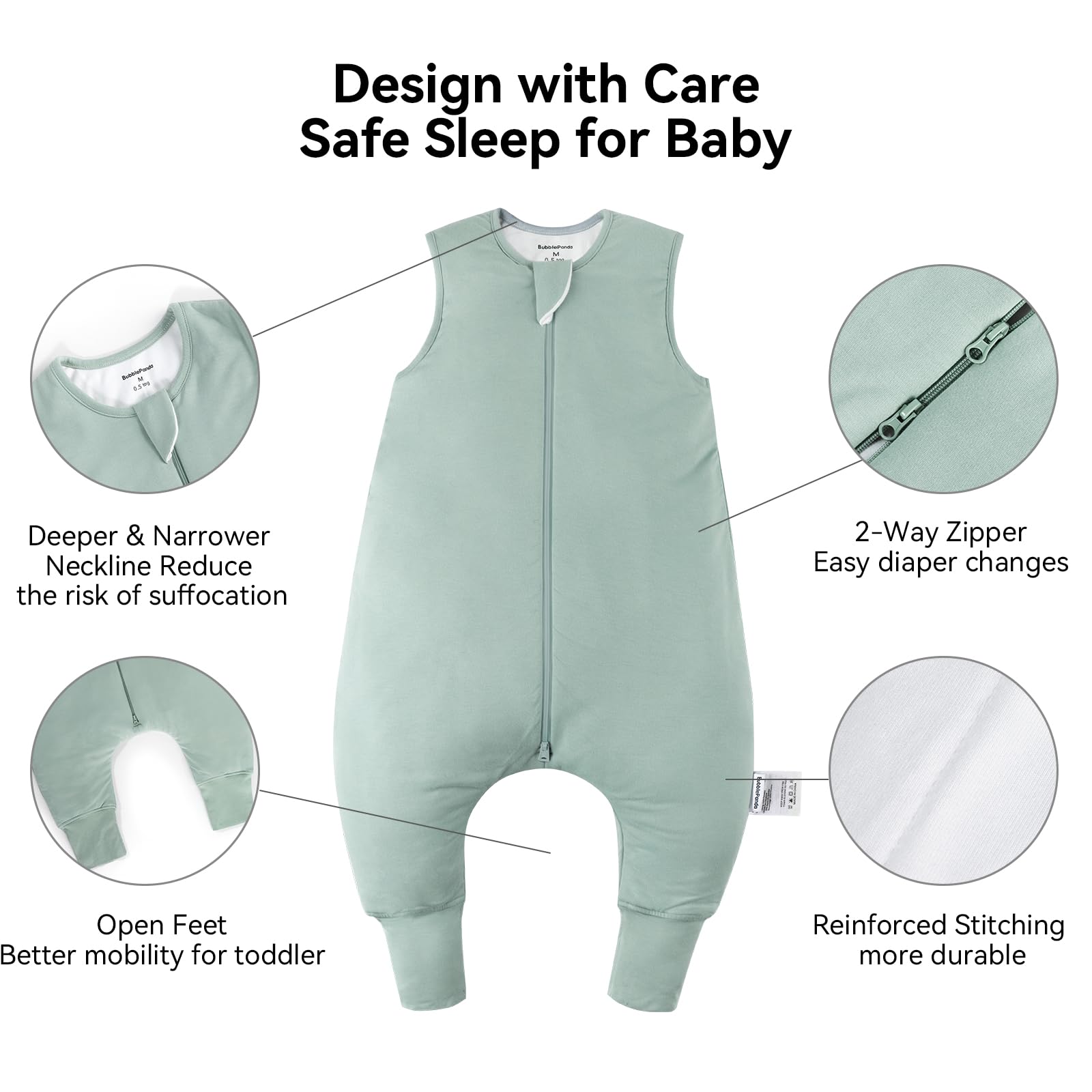 BubblePanda 2-way zipper enables easy midnight diaper changes.