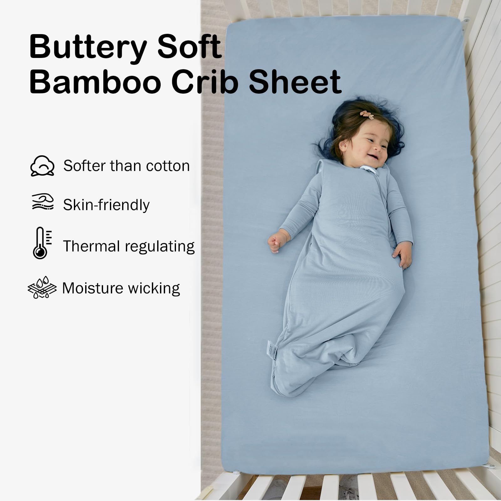 Okayinn BubblePanda blue stretchy crib sheet fits snugly on standard mattresses
