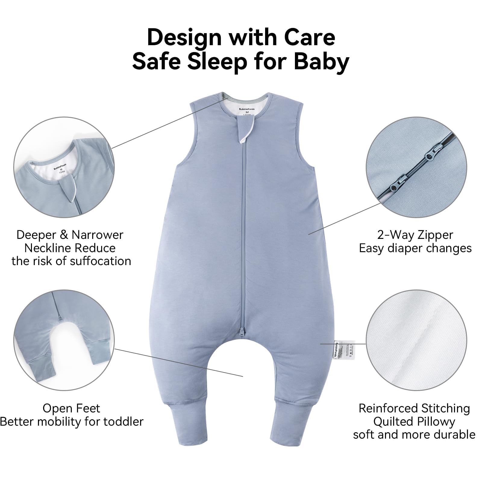BubblePanda footed design allowing movement while staying warm.