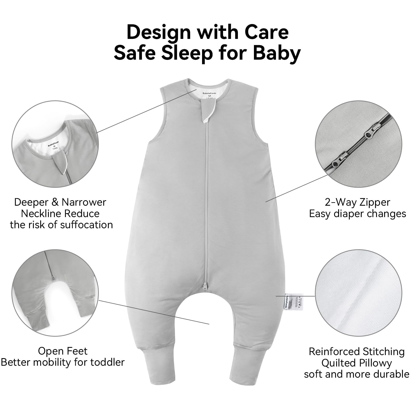 Okayinn BubblePanda frog-leg room supports natural leg movement while keeping baby warm.
