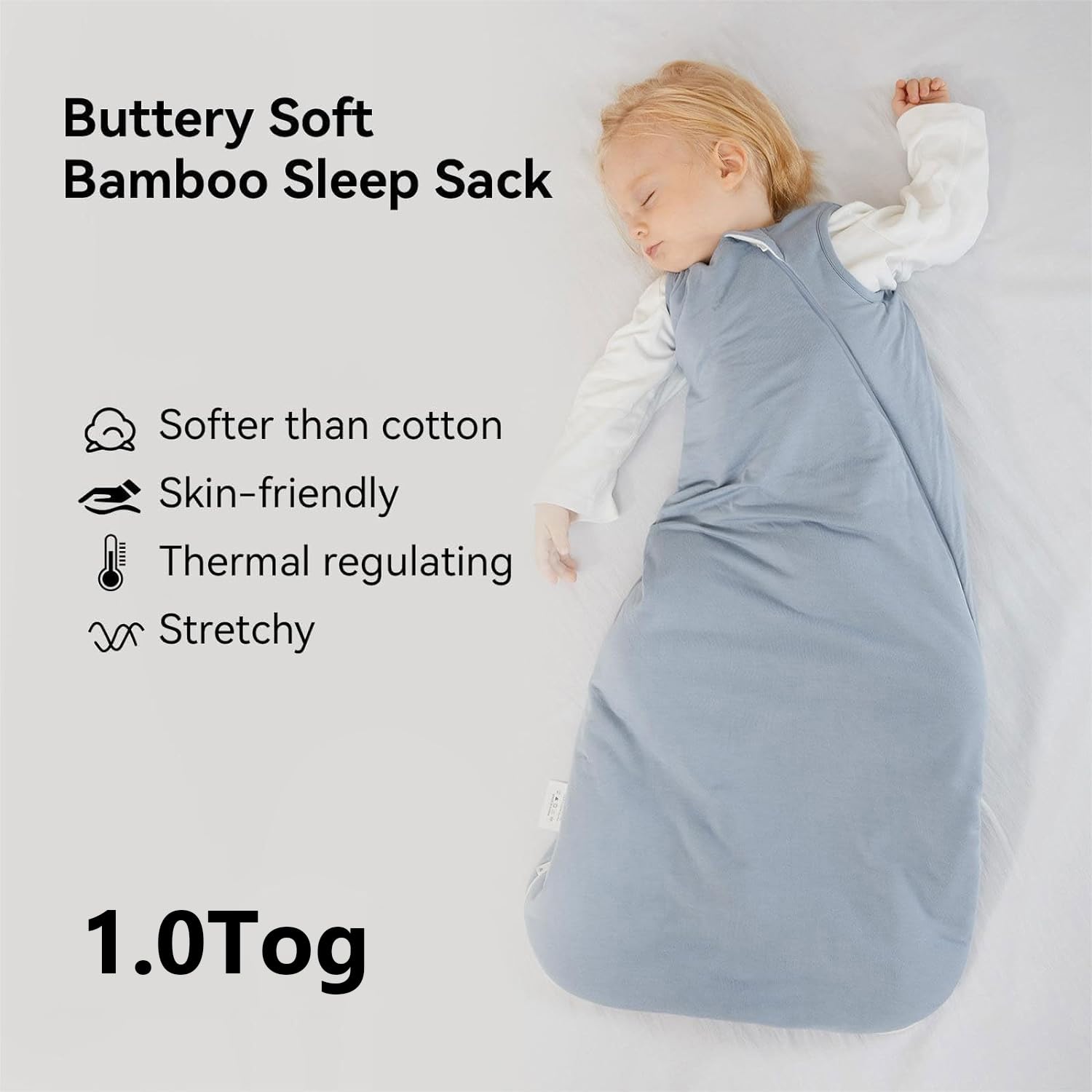 BubblePanda sleep sack showing 2way-zipper for quick changes