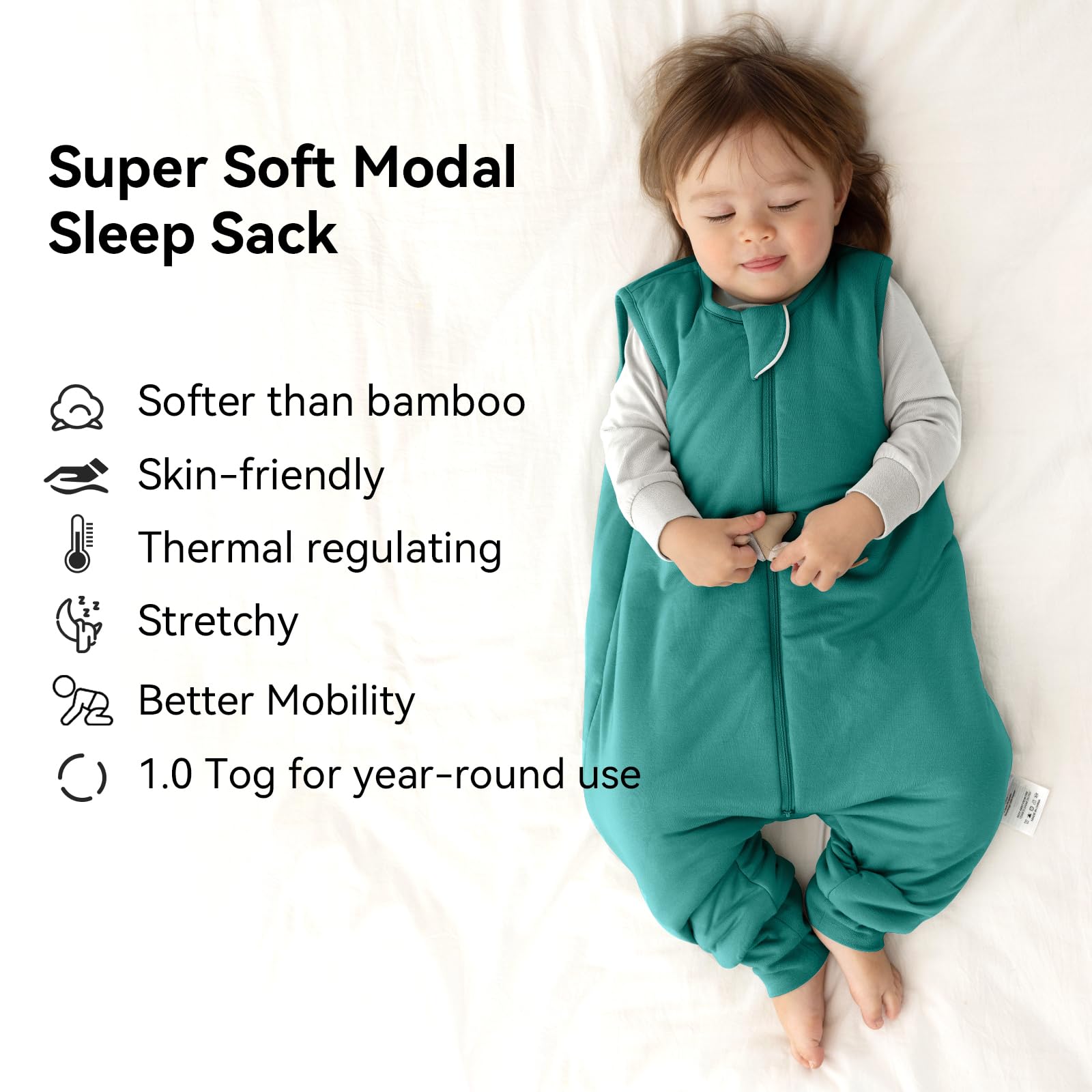 Sleep sack open feet design enabling natural toddler movement