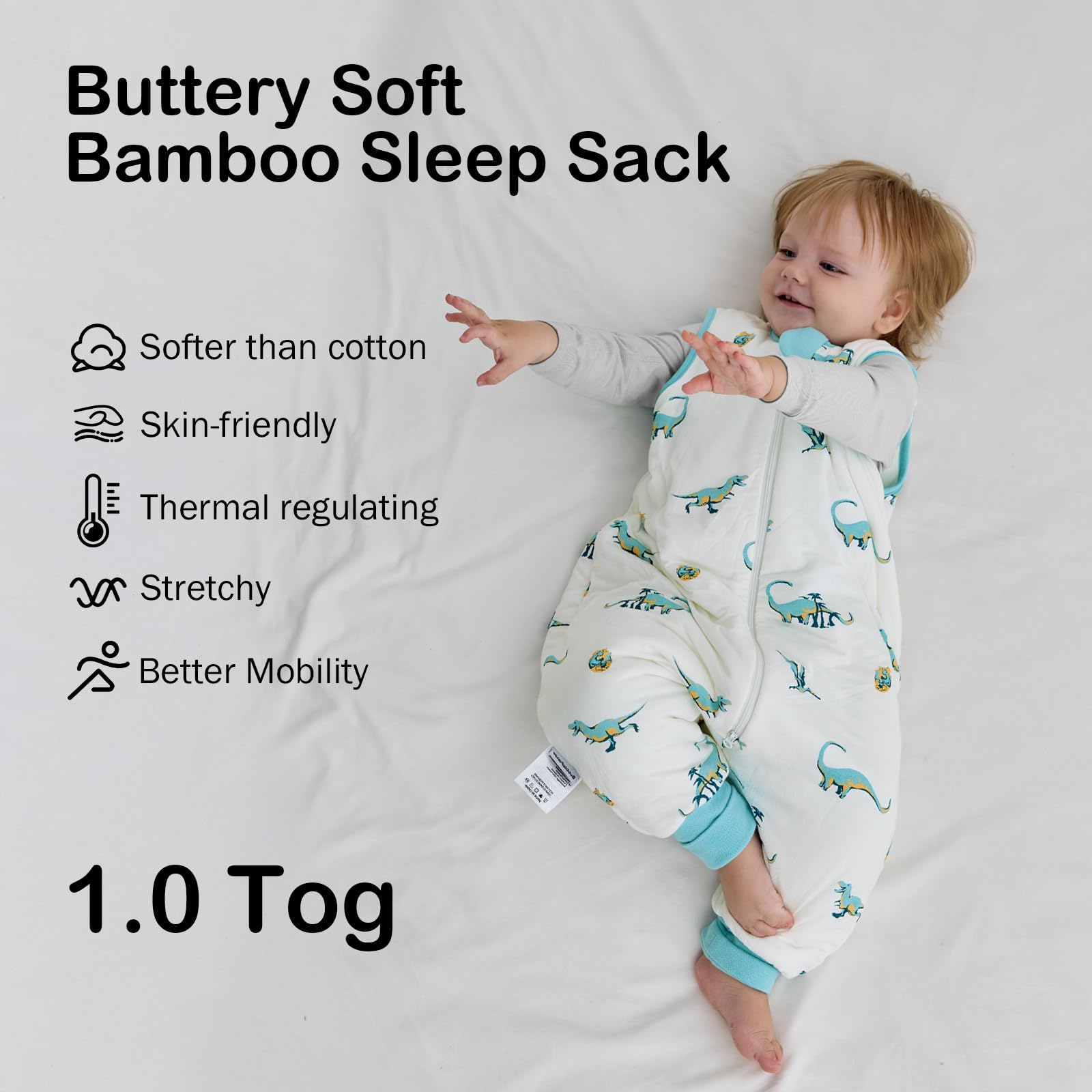 Okayinn BubblePanda sleep sack with feet design, freedom of movement while staying warm.