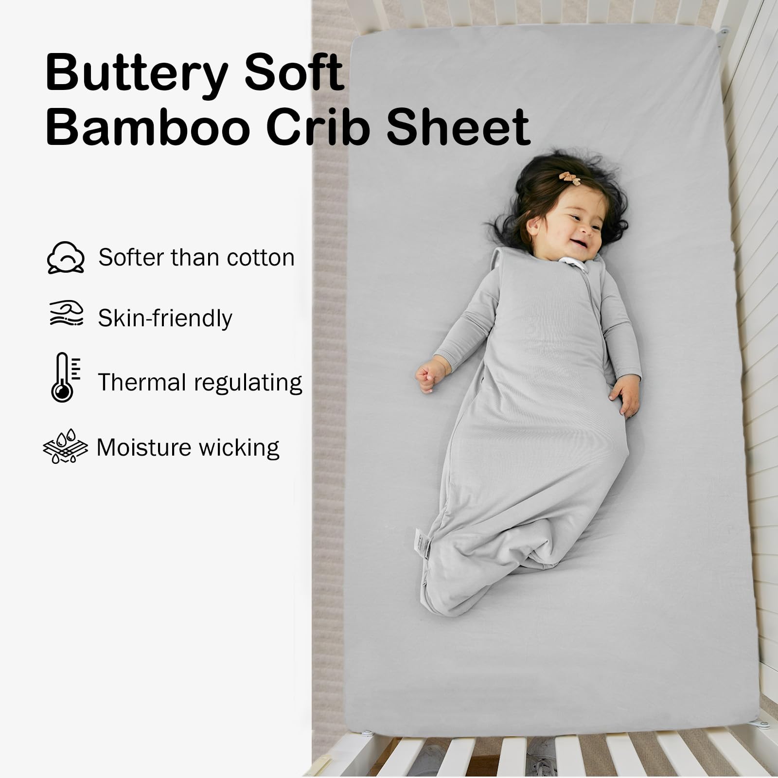 Okayinn BubblePanda snug-fit 360-degree elastic crib sheet stays in place even when baby moves.