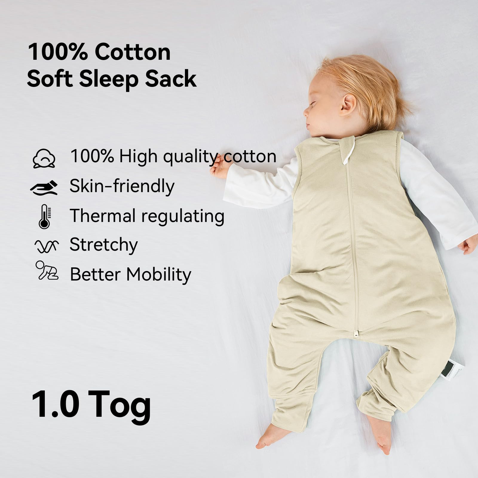 Okayinn BubblePanda sleep sack with feet, 2-way zipper enables easy night changes