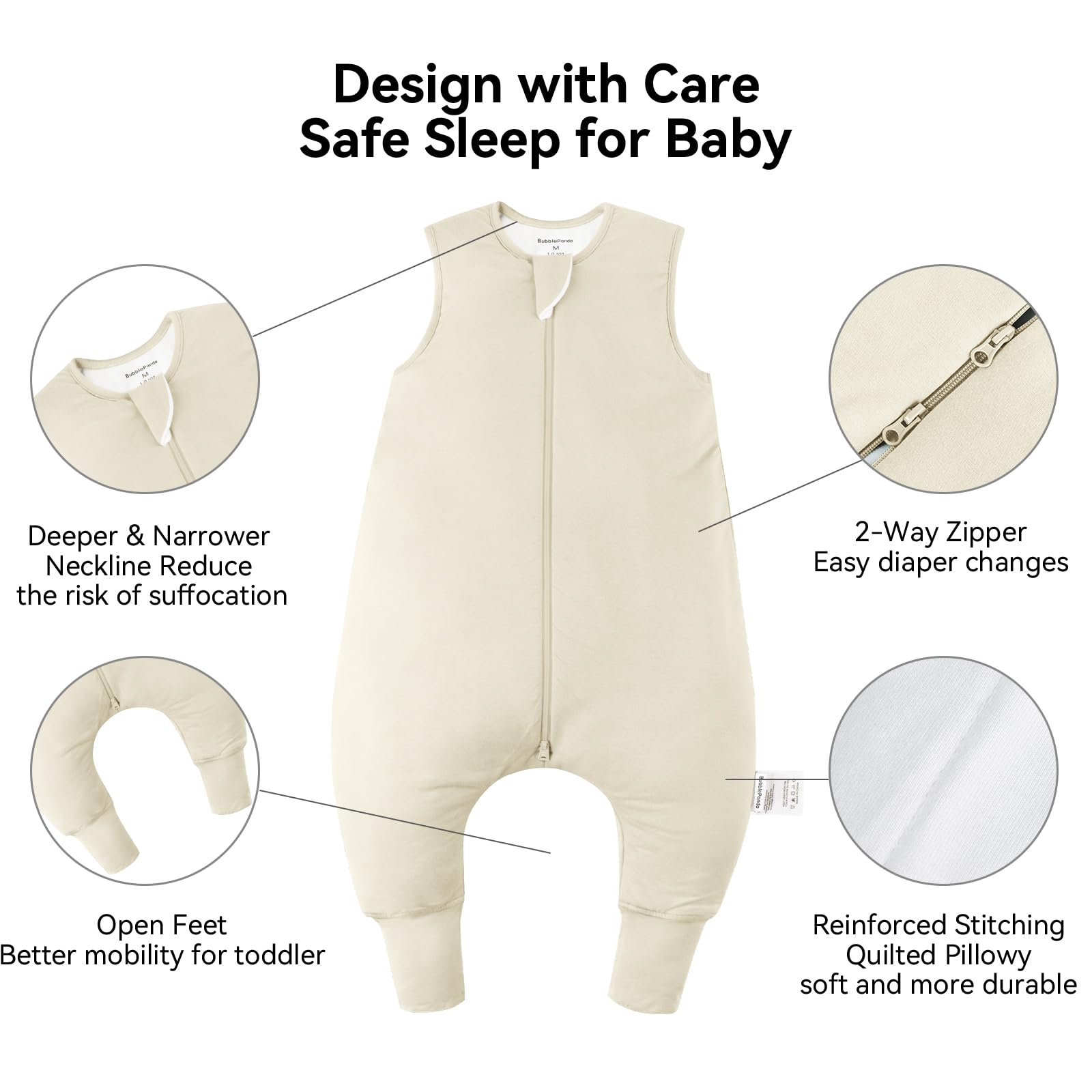 Okayinn BubblePanda sleep sack with feet, deep neckline safeguards baby and comfort