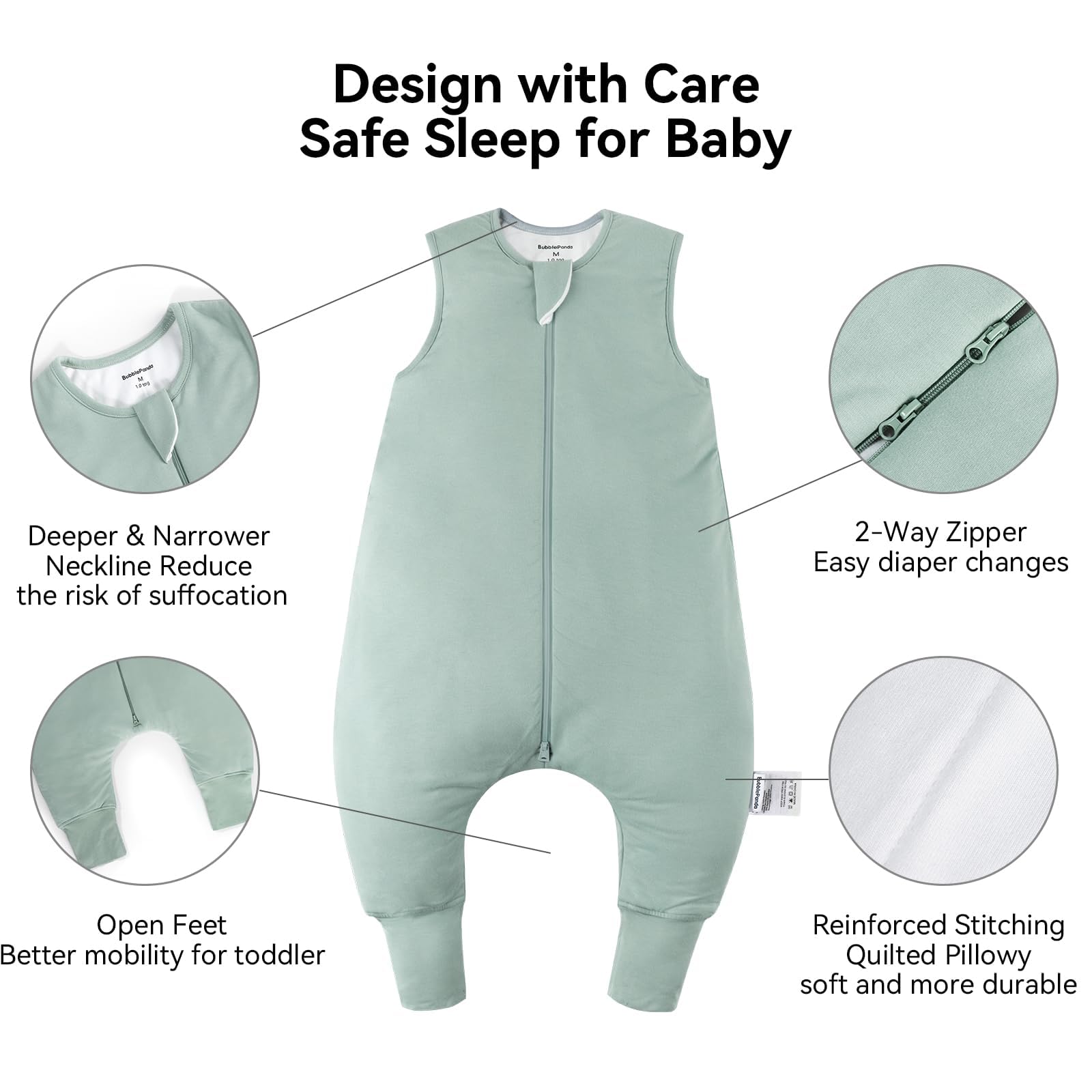 Okayinn BubblePanda two-way zipper detail, easy midnight diaper changes.