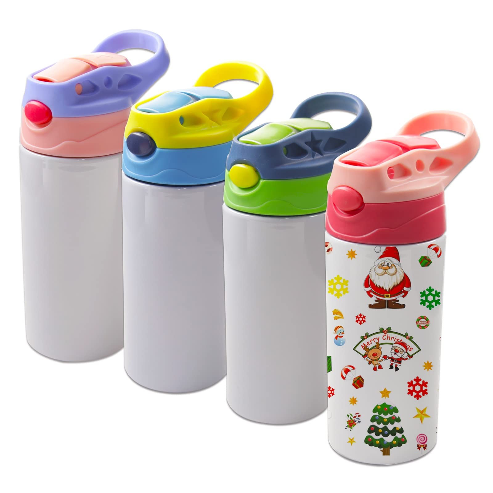 OKBA 4pc sublimation sippy cups with vibrant designs for personalization.