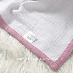 okdiy double-sided color muslin blanket adds easy styling.