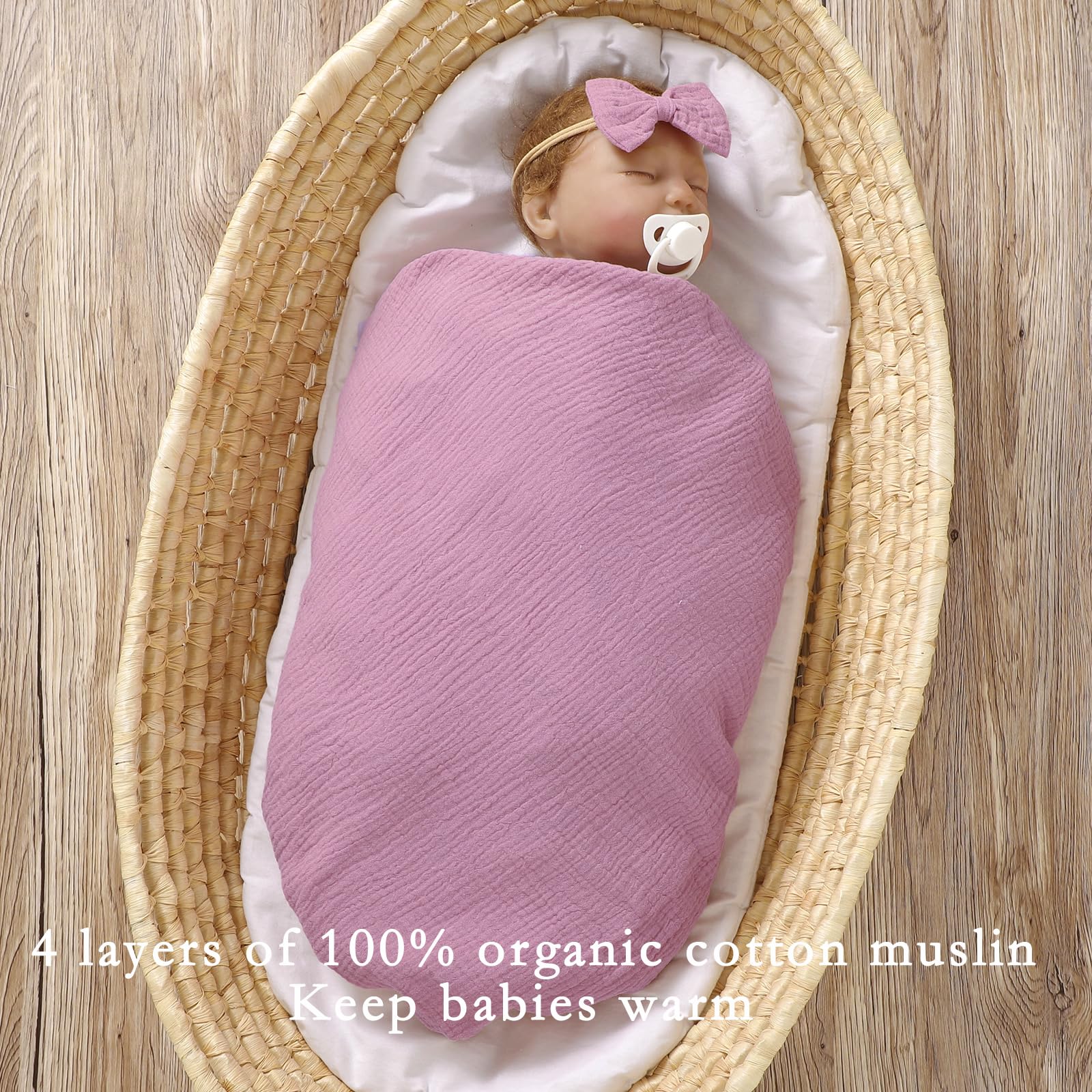 okdiy violet-white muslin blanket folded, highlighting two-tone versatility.