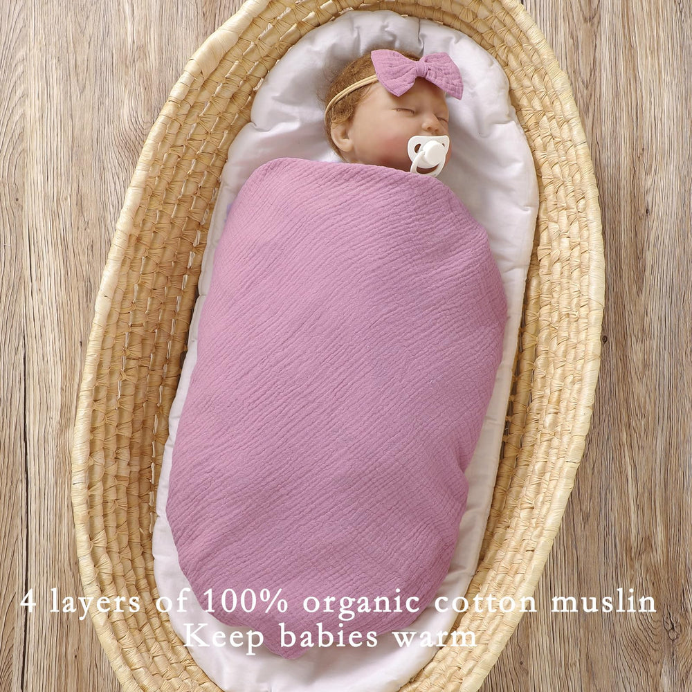 okdiy violet-white muslin blanket folded, highlighting two-tone versatility.