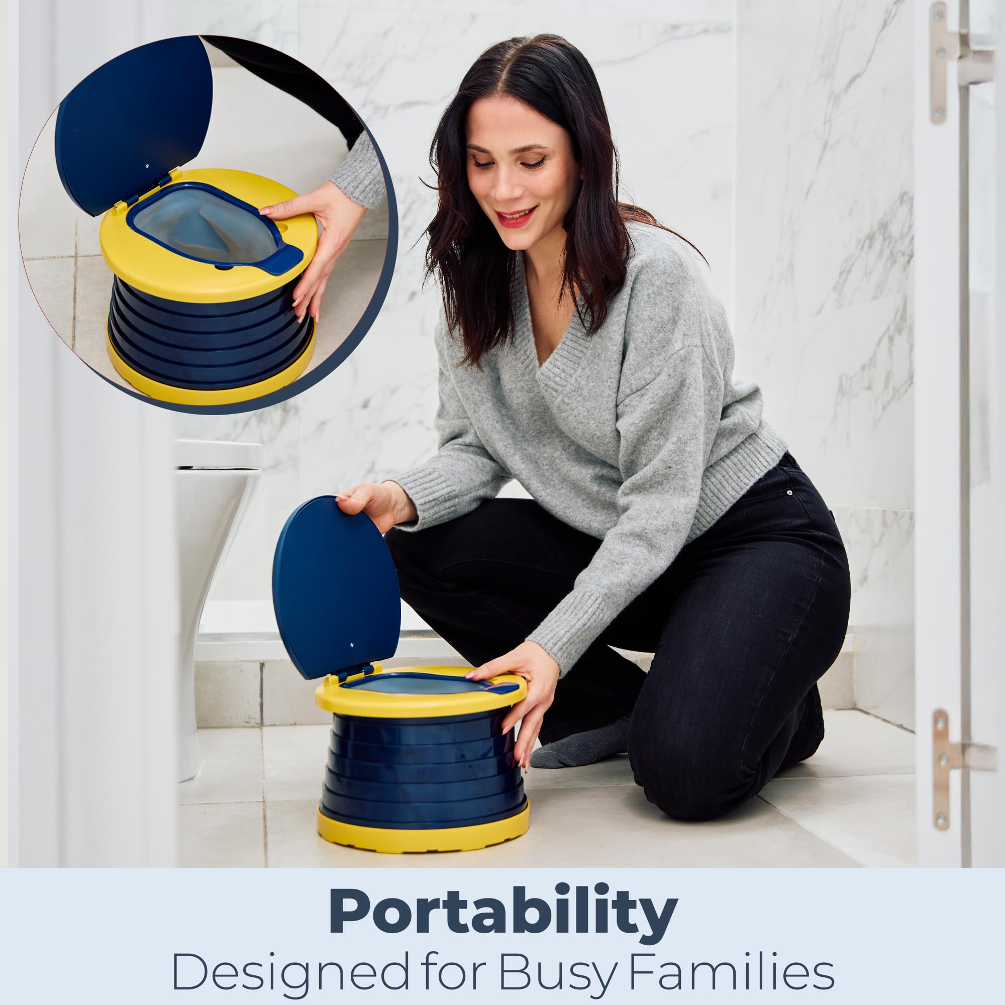 Oket Travel Potty dark blue sturdy pivot base provides stability