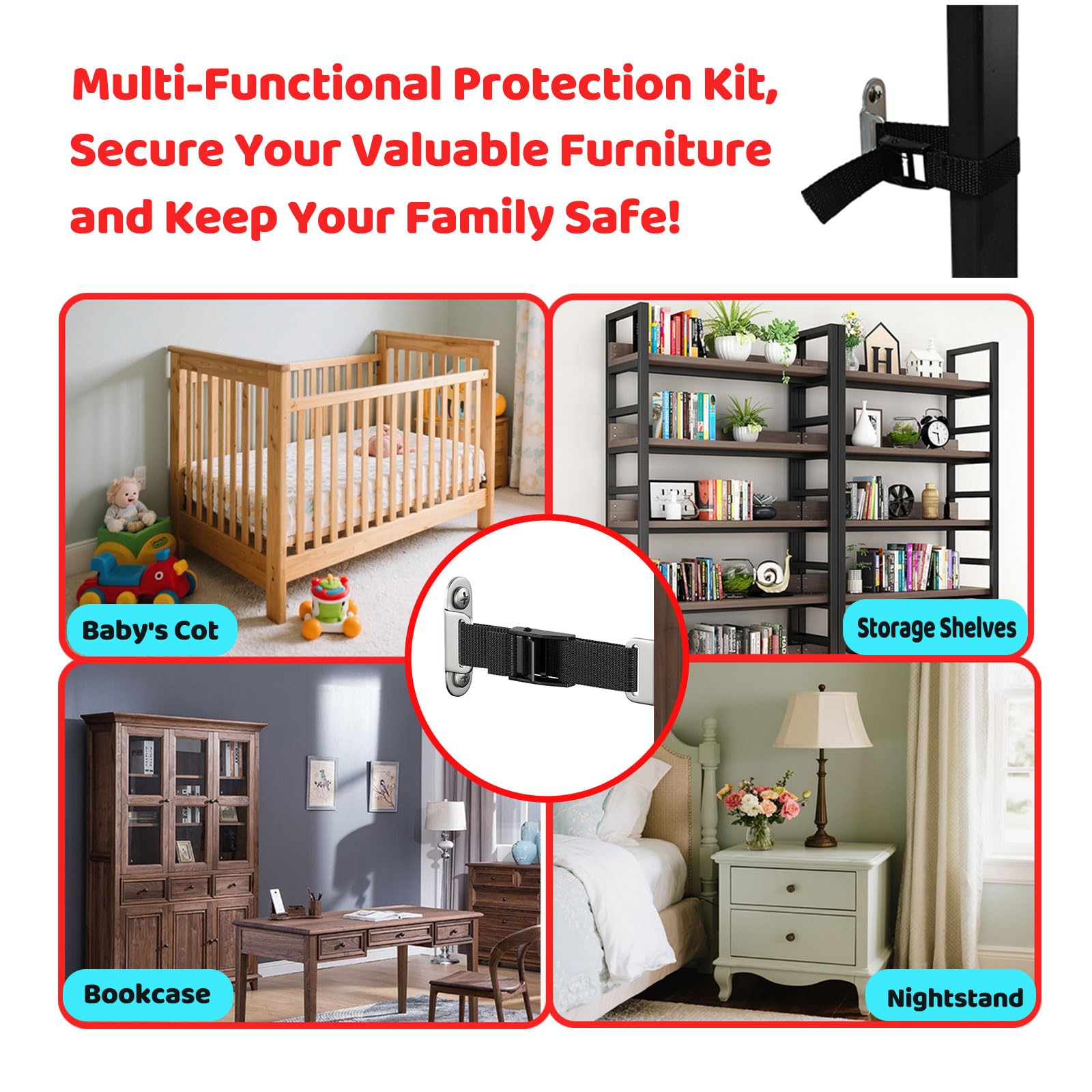 OKETHERMO adjustable furniture straps showing length customization for a snug fit.