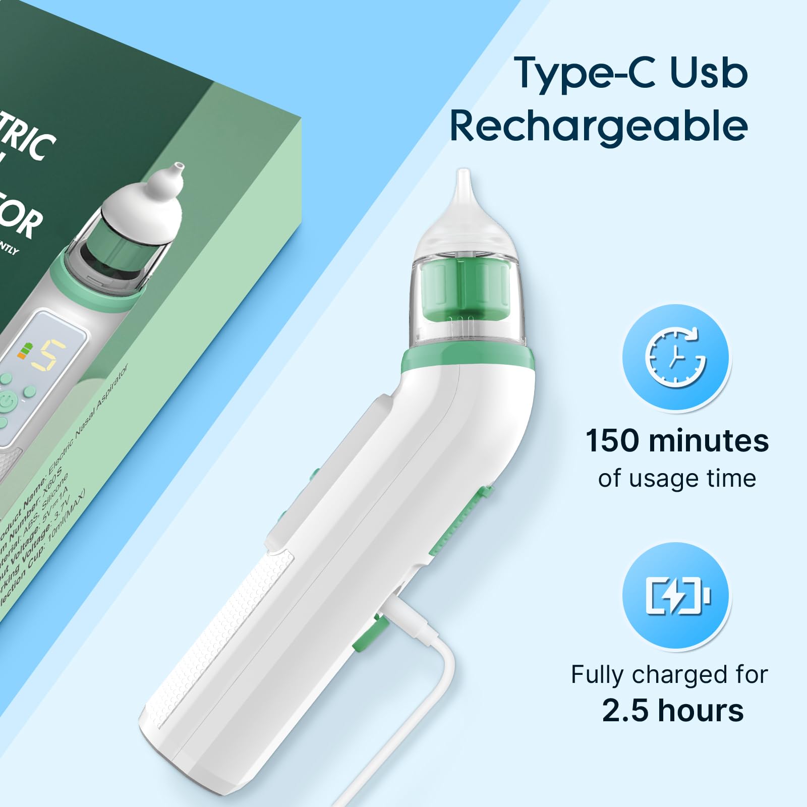 Okimos nasal aspirator IPX7 waterproof for easy cleaning and durability.
