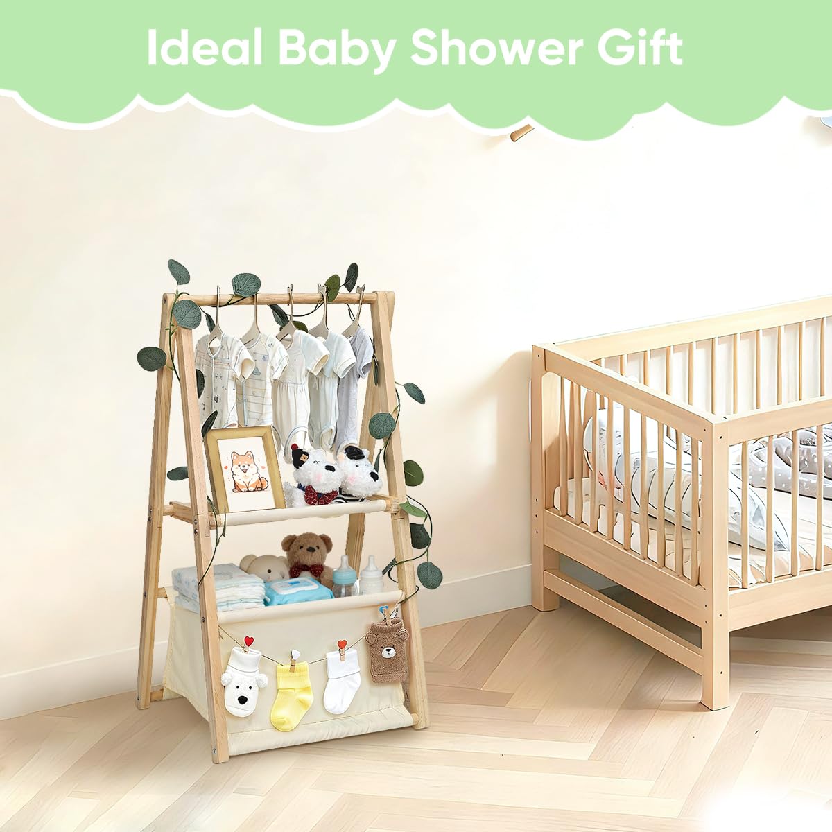 Okydoky double-layer storage maximizes space for diapers and toys.